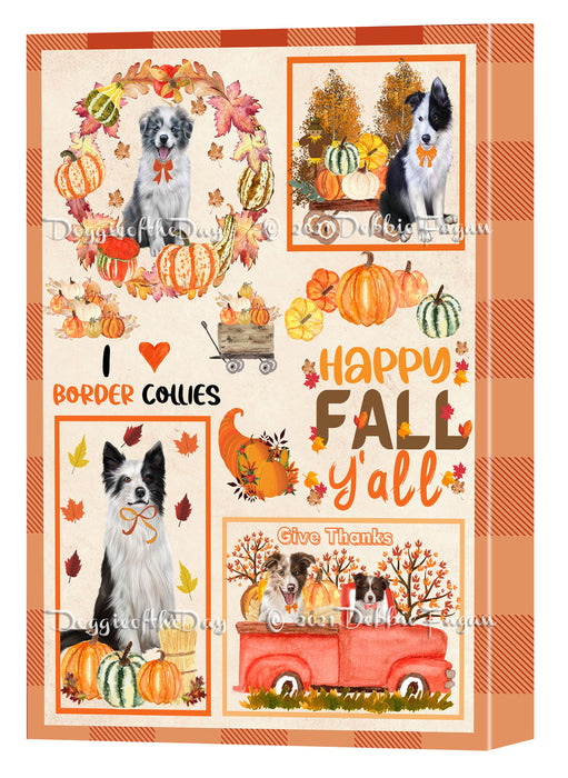 Happy Fall Y'all Pumpkin Border Collie Dogs Canvas Wall Art - Premium Quality Ready to Hang Room Decor Wall Art Canvas - Unique Animal Printed Digital Painting for Decoration