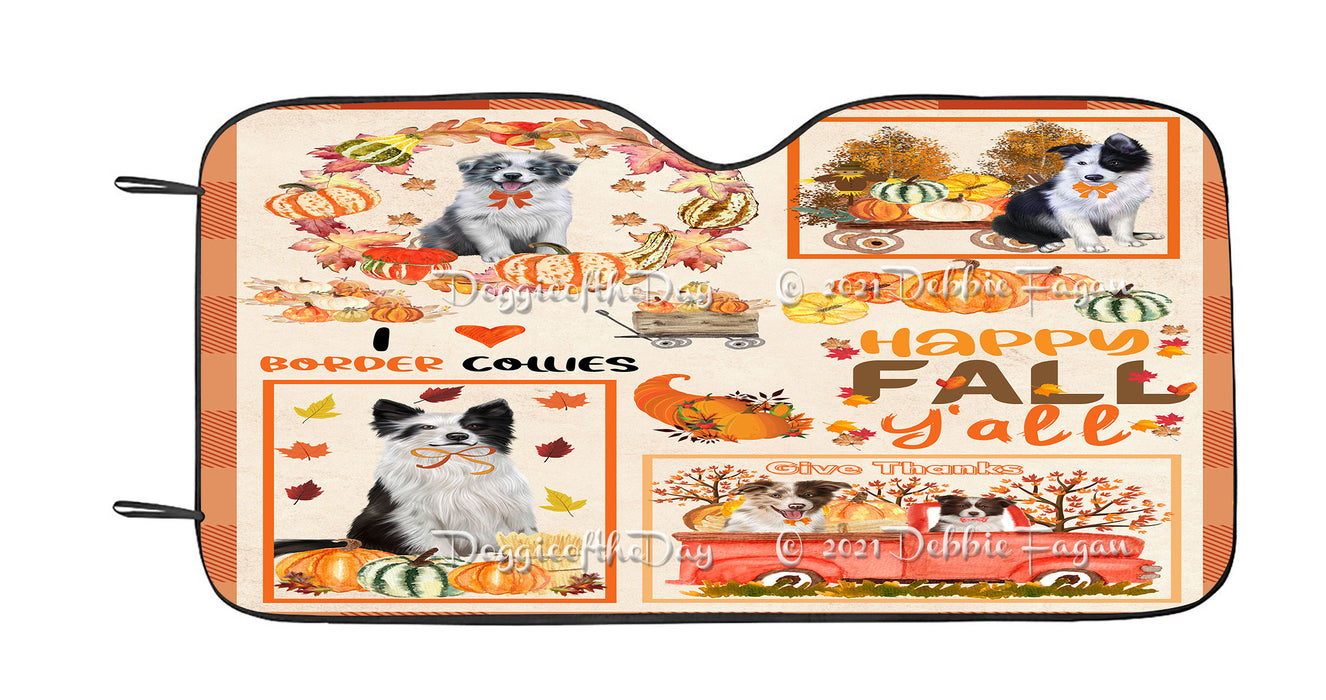 Happy Fall Y'all Pumpkin Border Collie Dogs Car Sun Shade Cover Curtain