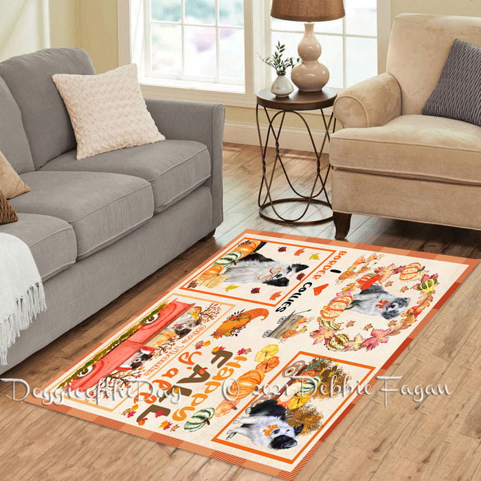 Happy Fall Y'all Pumpkin Border Collie Dogs Polyester Living Room Carpet Area Rug ARUG66698
