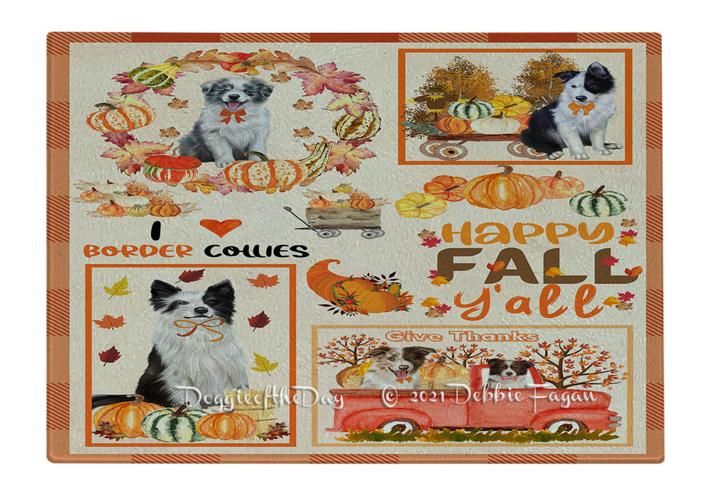Happy Fall Y'all Pumpkin Border Collie Dogs Cutting Board - Easy Grip Non-Slip Dishwasher Safe Chopping Board Vegetables C79819