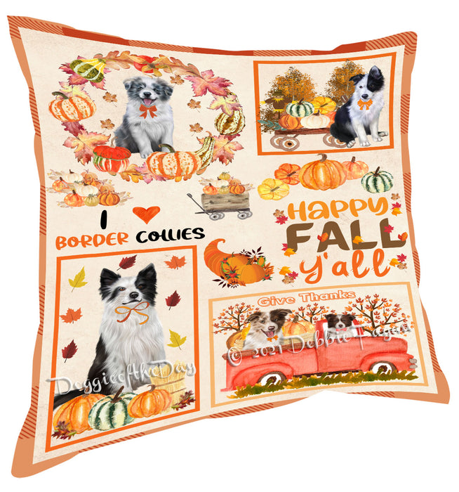 Happy Fall Y'all Pumpkin Border Collie Dogs Pillow with Top Quality High-Resolution Images - Ultra Soft Pet Pillows for Sleeping - Reversible & Comfort - Ideal Gift for Dog Lover - Cushion for Sofa Couch Bed - 100% Polyester