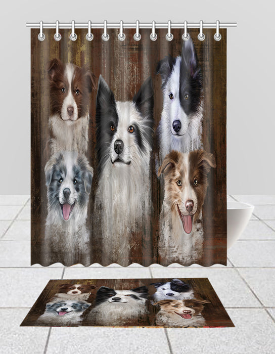 Rustic Border Collie Dogs  Bath Mat and Shower Curtain Combo