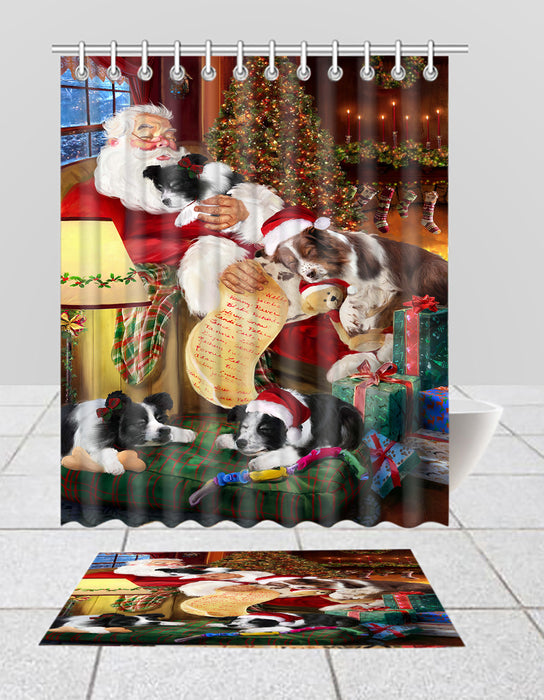 Santa Sleeping with Border Collie Dogs  Bath Mat and Shower Curtain Combo