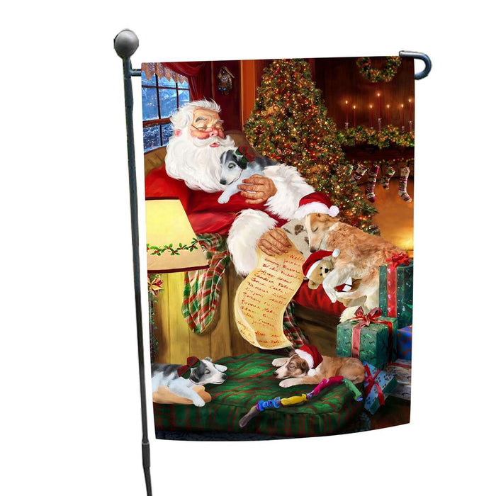 Borzoi Dog and Puppies Sleeping with Santa Garden Flag