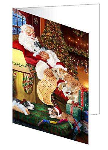 Borzoi Dog and Puppies Sleeping with Santa Handmade Artwork Assorted Pets Greeting Cards and Note Cards with Envelopes for All Occasions and Holiday Seasons