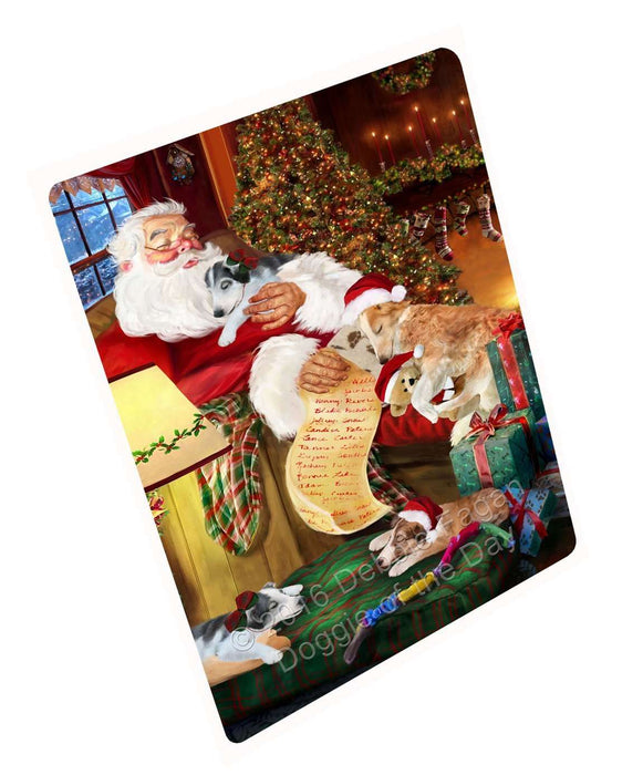 Borzoi Dog and Puppies Sleeping with Santa Tempered Cutting Board