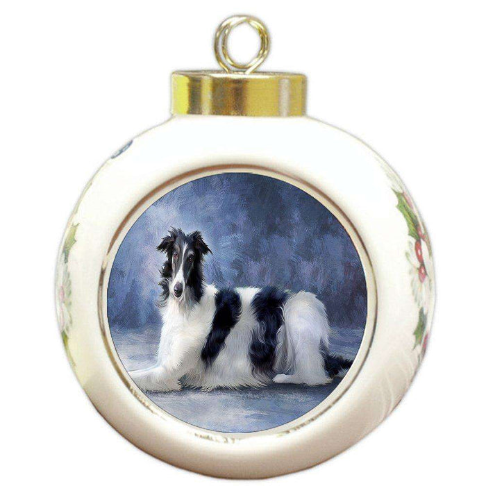 Borzoi Dog Round Ball Christmas Ornament