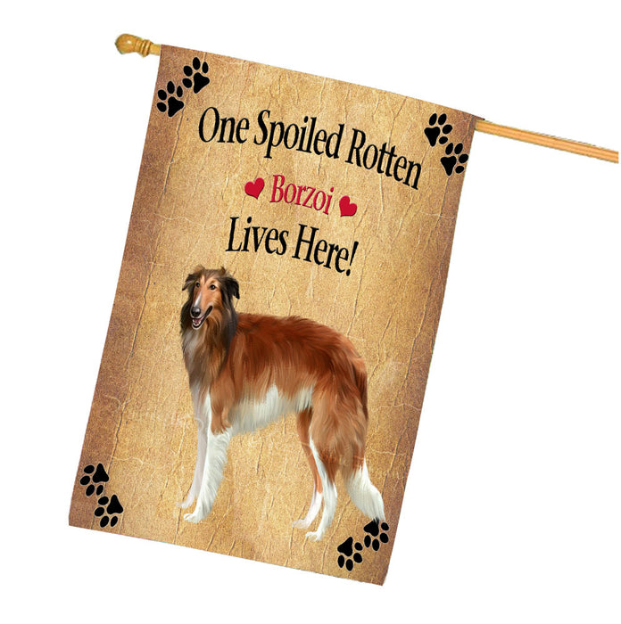 Spoiled Rotten Borzoi Dog House Flag Outdoor Decorative Double Sided Pet Portrait Weather Resistant Premium Quality Animal Printed Home Decorative Flags 100% Polyester FLG68227