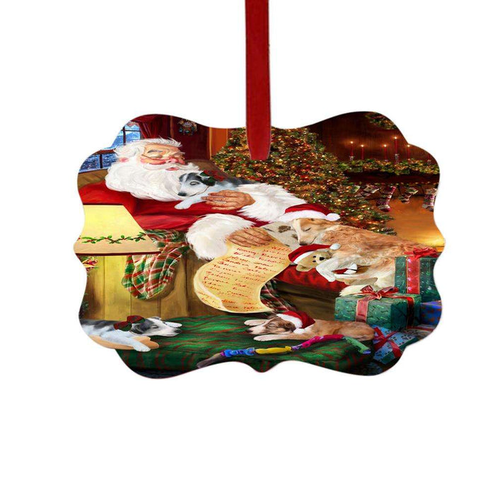 Borzois Dog and Puppies Sleeping with Santa Double-Sided Photo Benelux Christmas Ornament LOR49256