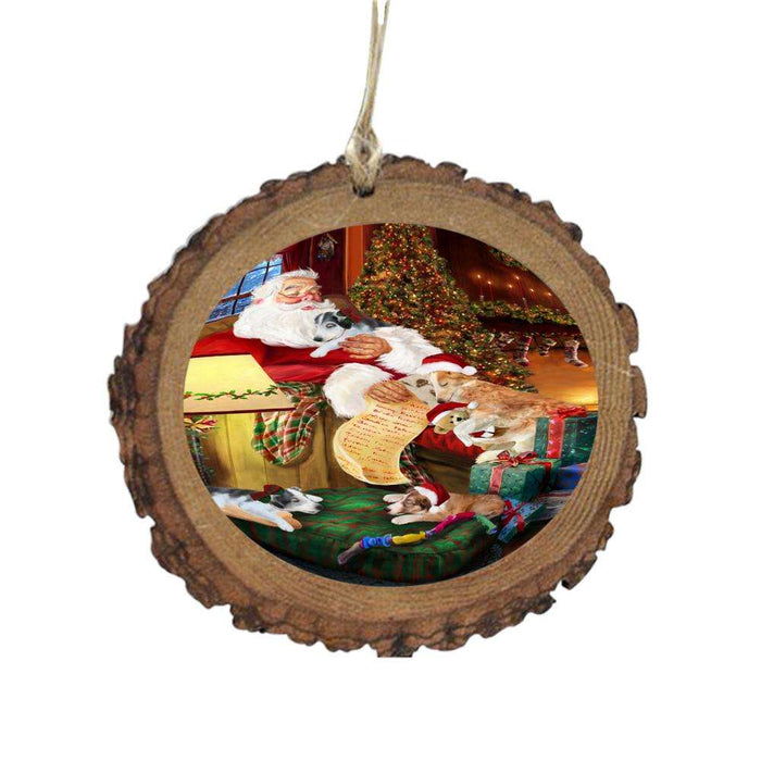 Borzois Dog and Puppies Sleeping with Santa Wooden Christmas Ornament WOR49256