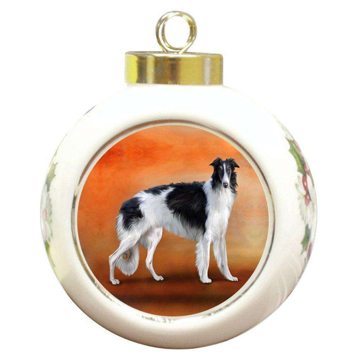 Borzois Dog Round Ceramic Christmas Ornament
