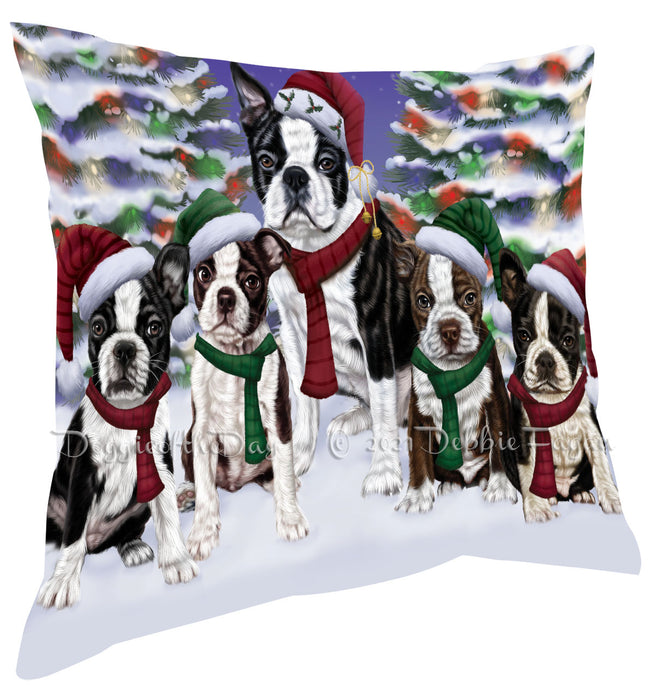 Christmas Family Portrait Boston Terrier Dog Pillow with Top Quality High-Resolution Images - Ultra Soft Pet Pillows for Sleeping - Reversible & Comfort - Ideal Gift for Dog Lover - Cushion for Sofa Couch Bed - 100% Polyester