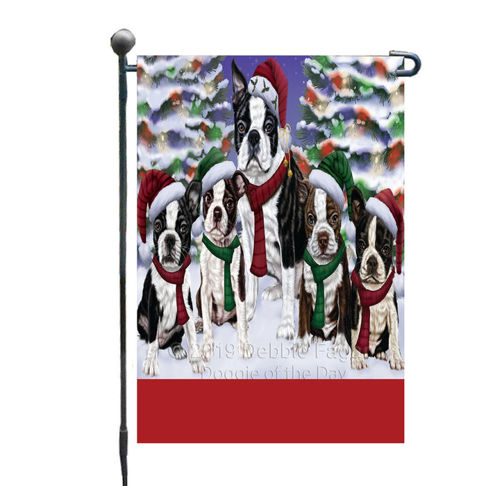 Personalized Christmas Happy Holidays Boston Dogs Family Portraits Custom Garden Flags GFLG-DOTD-A59100