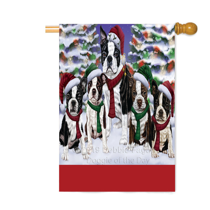 Personalized Christmas Happy Holidays Boston Dogs Family Portraits Custom House Flag FLG-DOTD-A59156