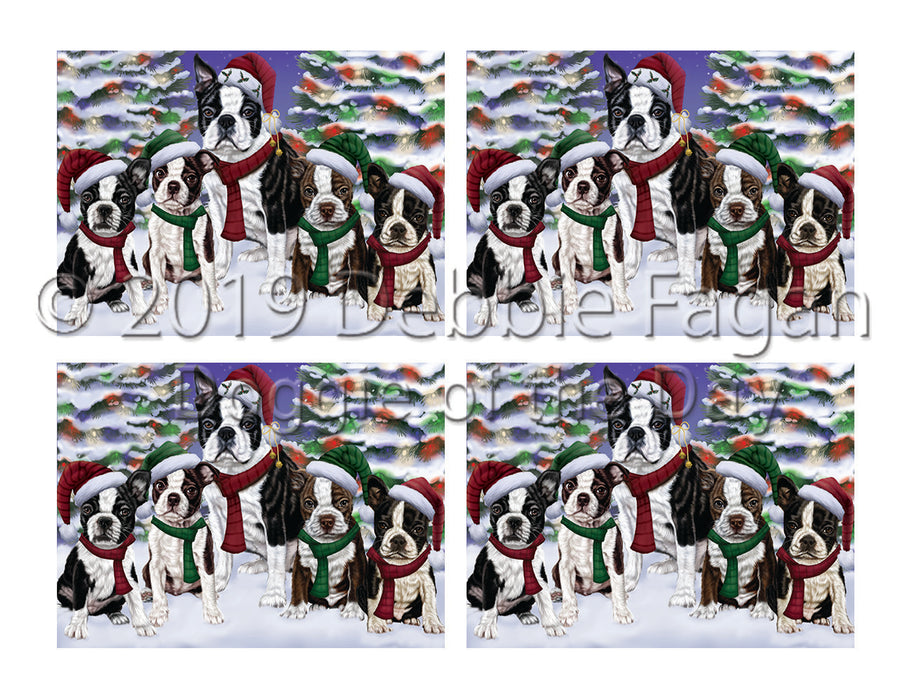 Boston Terrier Dogs Christmas Family Portrait in Holiday Scenic Background Placemat