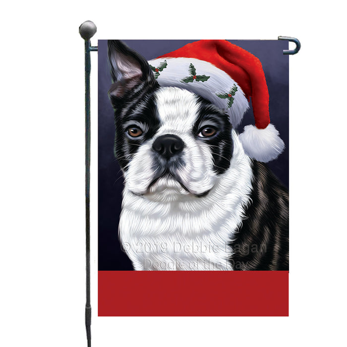 Personalized Christmas Holidays Boston Terrier Dog Wearing Santa Hat Portrait Head Custom Garden Flags GFLG-DOTD-A59810