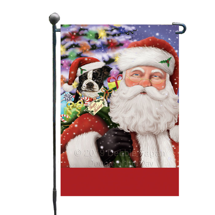 Personalized Santa Carrying Boston Terrier Dog and Christmas Presents Custom Garden Flag GFLG63735
