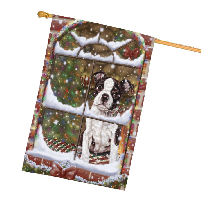 Please come Home for Christmas Boston Terrier Dog House Flag Outdoor Decorative Double Sided Pet Portrait Weather Resistant Premium Quality Animal Printed Home Decorative Flags 100% Polyester FLG67983