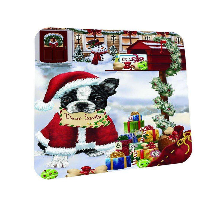 Boston Dear Santa Letter Christmas Holiday Mailbox Dog Coasters Set of 4