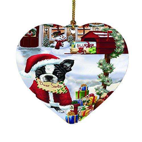 Boston Dear Santa Letter Christmas Holiday Mailbox Dog Heart Ornament D094