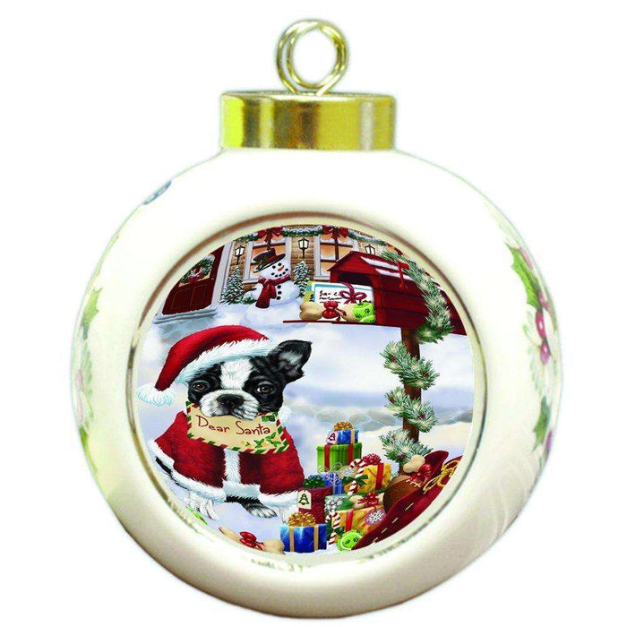 Boston Dear Santa Letter Christmas Holiday Mailbox Dog Round Ball Ornament D094
