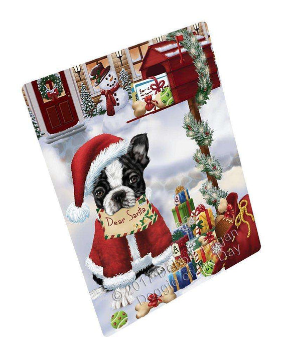 Boston Terrier Dear Santa Letter Christmas Holiday Mailbox Dog Art Portrait Print Woven Throw Sherpa Plush Fleece Blanket