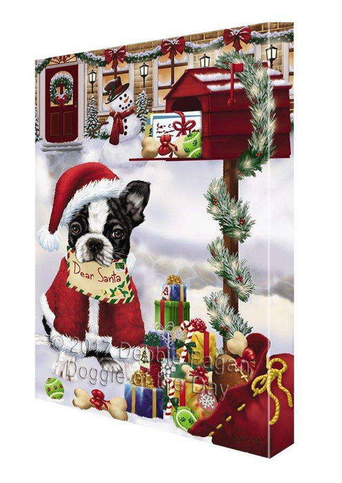 Boston Terrier Dear Santa Letter Christmas Holiday Mailbox Dog Painting Printed on Canvas Wall Art