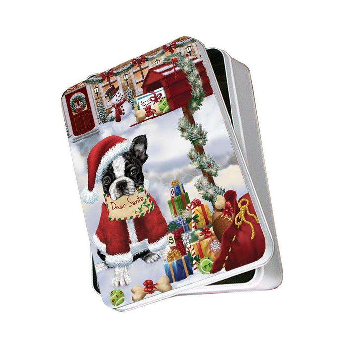 Boston Terrier Dear Santa Letter Christmas Holiday Mailbox Dog Photo Storage Tin