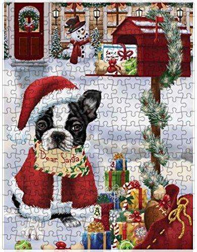 Boston Terrier Dear Santa Letter Christmas Holiday Mailbox Dog Puzzle with Photo Tin