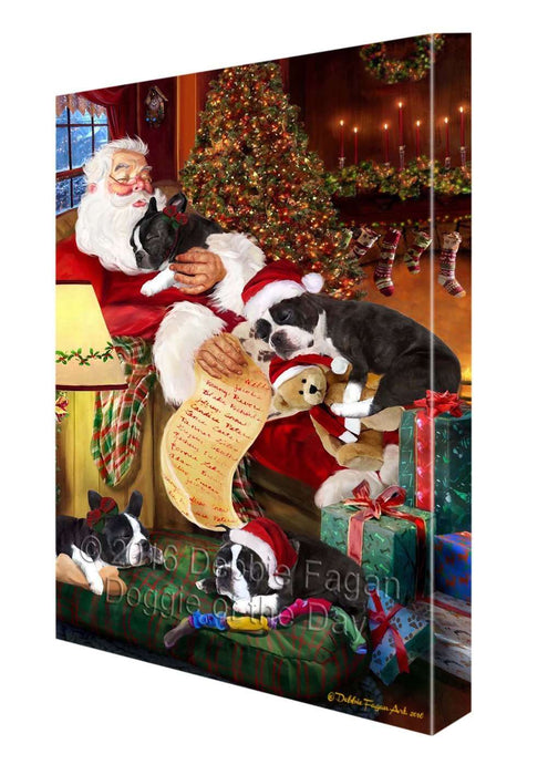 Boston Terrier Dog and Puppies Sleeping with Santa Canvas Gallery Wrap 1.5" Inch