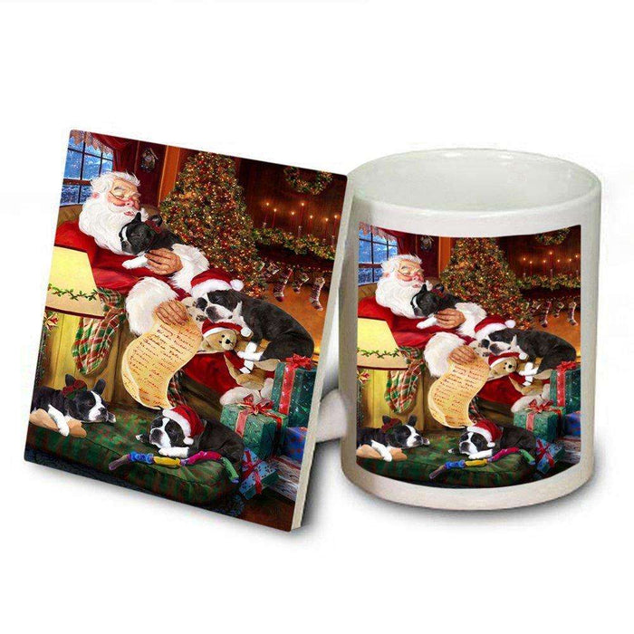 Boston Terrier Dog and Puppies Sleeping with Santa Mug and Coaster Set