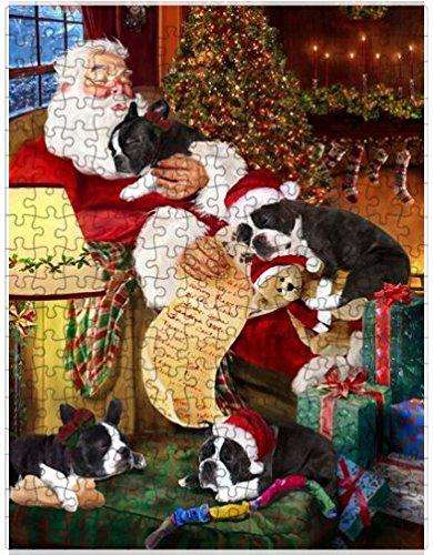 Boston Terrier Dog and Puppies Sleeping with Santa Puzzle with Photo Tin