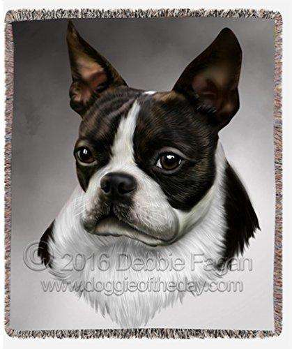Boston Terrier Dog Art Portrait Print Woven Throw Blanket