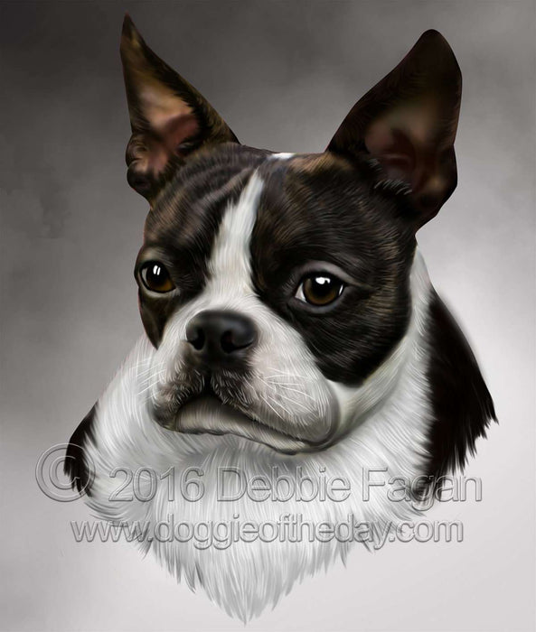 Boston Terrier Dog Art Portrait Print Woven Throw Sherpa Plush Fleece Blanket