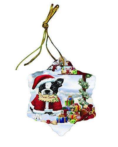 Boston Terrier Dog Christmas Snowflake Ceramic Ornament