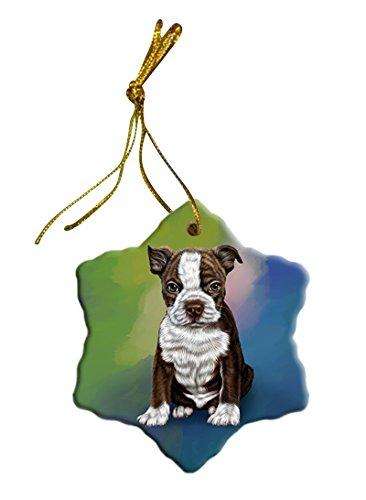 Boston Terrier Dog Christmas Snowflake Ceramic Ornament