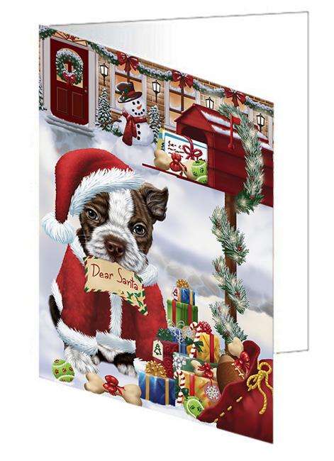 Boston Terrier Dog Dear Santa Letter Christmas Holiday Mailbox Handmade Artwork Assorted Pets Greeting Cards and Note Cards with Envelopes for All Occasions and Holiday Seasons GCD65654