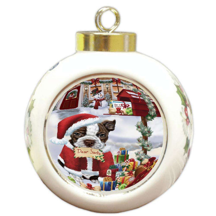 Boston Terrier Dog Dear Santa Letter Christmas Holiday Mailbox Round Ball Christmas Ornament RBPOR53875