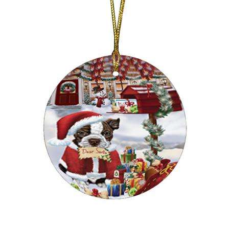 Boston Terrier Dog Dear Santa Letter Christmas Holiday Mailbox Round Flat Christmas Ornament RFPOR53866