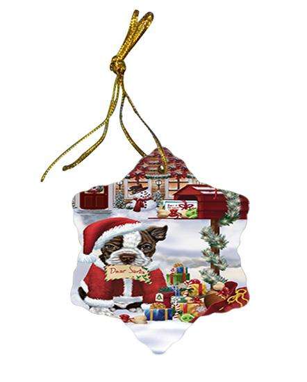 Boston Terrier Dog Dear Santa Letter Christmas Holiday Mailbox Star Porcelain Ornament SPOR53866