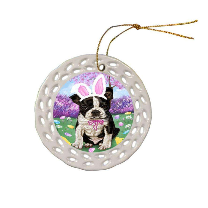 Boston Terrier Dog Easter Holiday Ceramic Doily Ornament DPOR49062