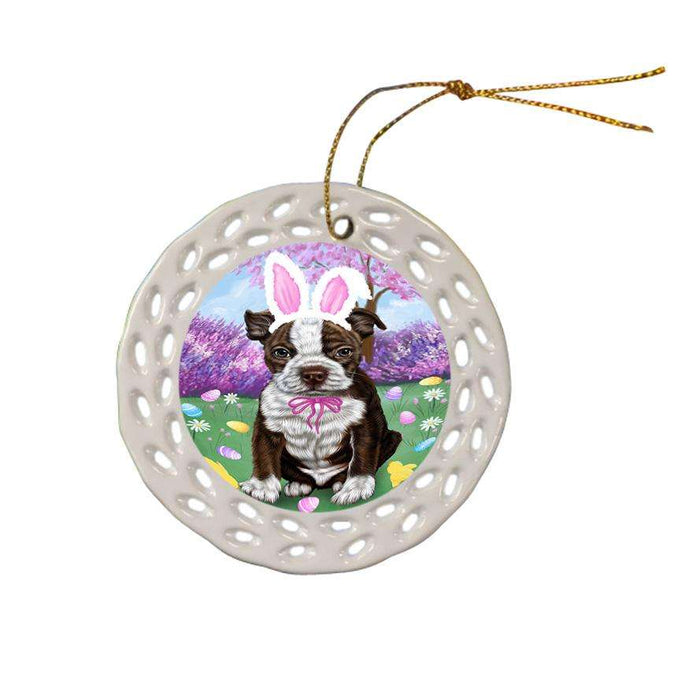 Boston Terrier Dog Easter Holiday Ceramic Doily Ornament DPOR49063
