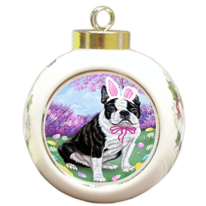 Boston Terrier Dog Easter Holiday Round Ball Christmas Ornament RBPOR49060