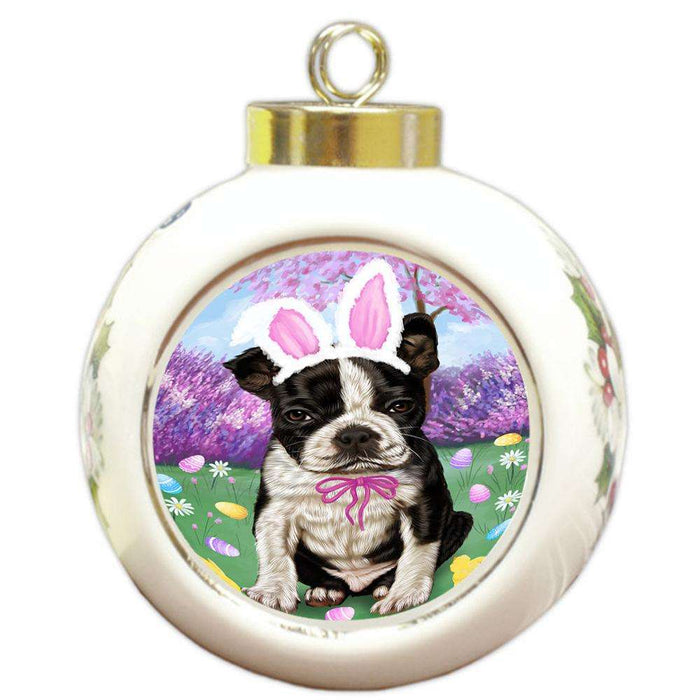 Boston Terrier Dog Easter Holiday Round Ball Christmas Ornament RBPOR49062