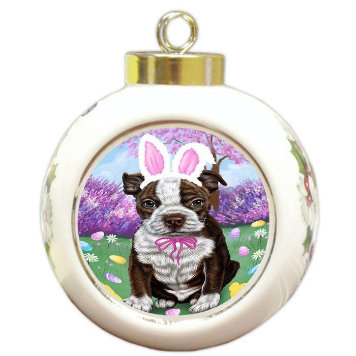 Boston Terrier Dog Easter Holiday Round Ball Christmas Ornament RBPOR49063