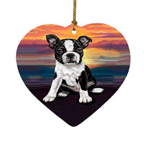 Boston Terrier Dog Heart Christmas Ornament