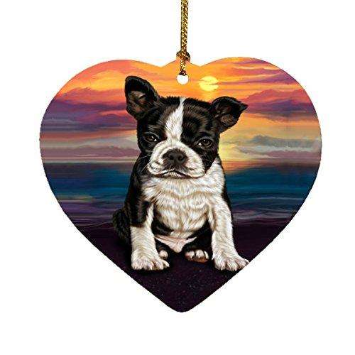 Boston Terrier Dog Heart Christmas Ornament