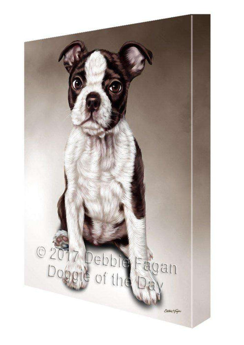 Boston Terrier Dog Painting Printed on Canvas Wall Art Signed