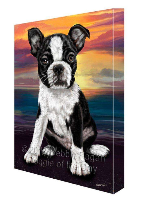 Boston Terrier Dog Painting Printed on Canvas Wall Art Signed