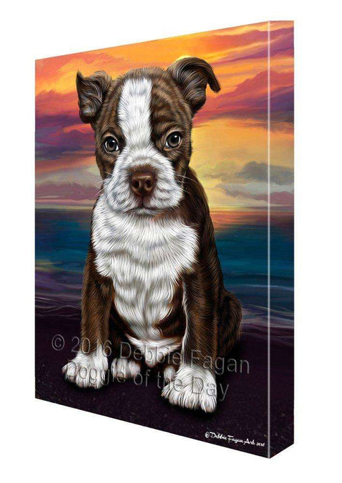 Boston Terrier Dog Painting Printed on Canvas Wall Art